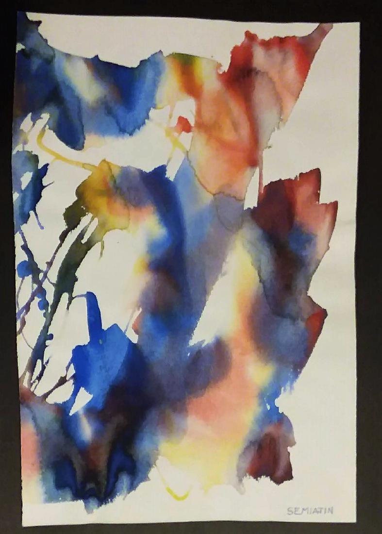 JACOB SEMIATIN, AMERICAN ABSTRACT EXPRESSIONIST: JACOB SEMIATIN (1915 - 1992) ; NYC ARTIST) O/C, SIGNED L/R 15"x10". Jacob Semiatin, American Abstract Expressionist. Fine lg, watercolor, signed from his estate. A once quite well known Brooklyn and W