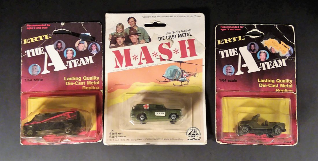 MASH & "The A-Team" DIECAST: MASH 1/87 Scale Die Cast Truck , Two Vintage 1983 Ertl "The A-Team" 1/64 Trucks