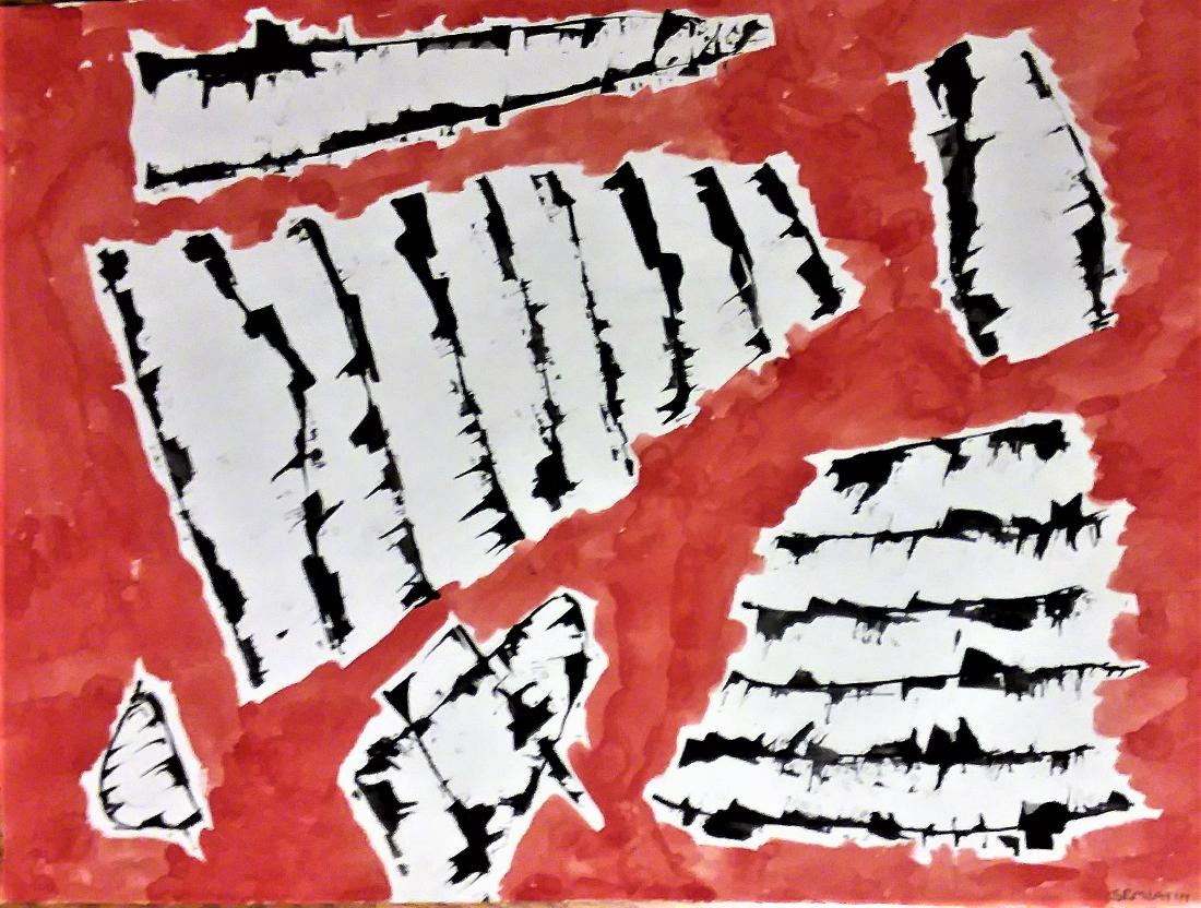 JACOB SEMIATIN, AMERICAN ABSTRACT EXPRESSIONIST: JACOB SEMIATIN (1915 - 1992) ; NYC ARTIST, O/C, SIGNED L/R 30"x22". Jacob Semiatin, American Abstract Expressionist. Fine lg, watercolor, signed from his estate. A once quite well known Brooklyn and W