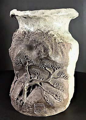 Earlier Fine Carved Japanese Stoneware Vase (1 of 6)