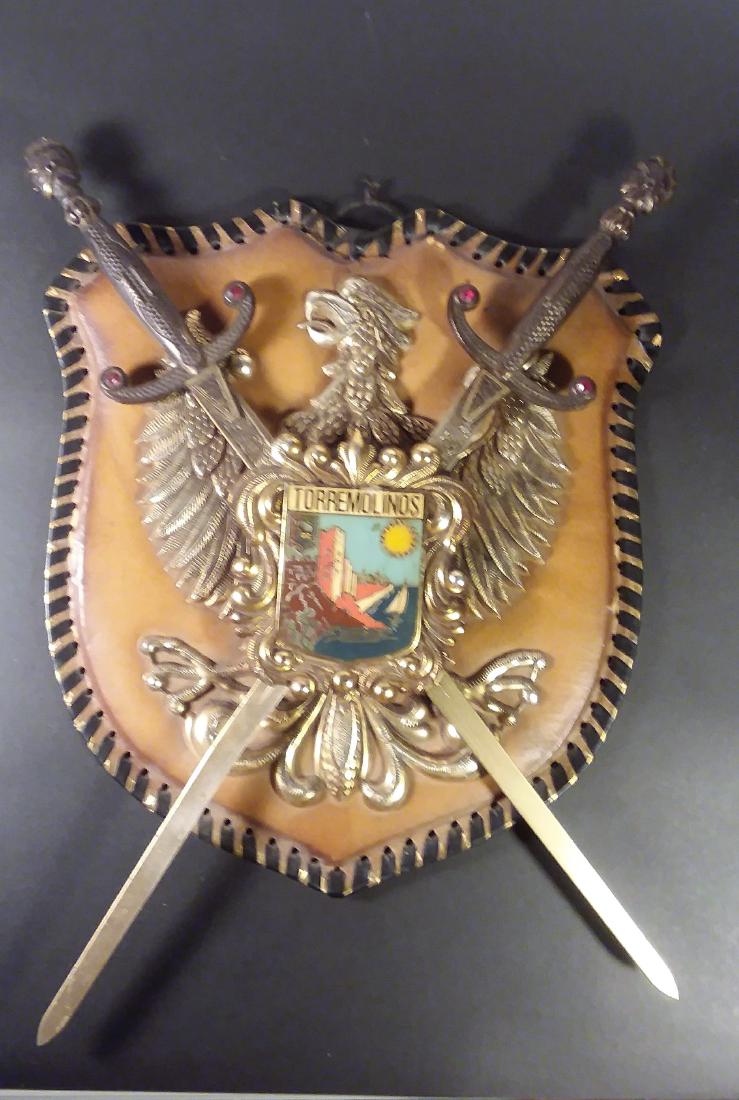 Antique Torremolinos, Spain Decorative Wall Plaque: Late 19th Century, 14" Length sword top to ssword bottom. 12" X 10 1/2" plaque itself