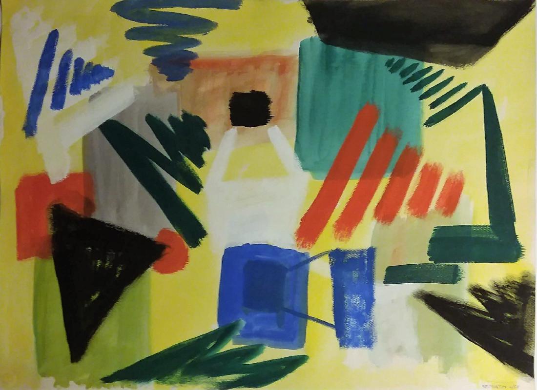 Jacob Semiatin 1915-2003 N.Y. Abstract Expressionist: JACOB SEMIATIN (1915 - 2003) ; N.Y.C. and Woodstock, N.Y. Abstract Expressionist. This one from 1958, signed and 30" X 22", Fine condition, this or numerous can be tube shipped.Fine and highly singula