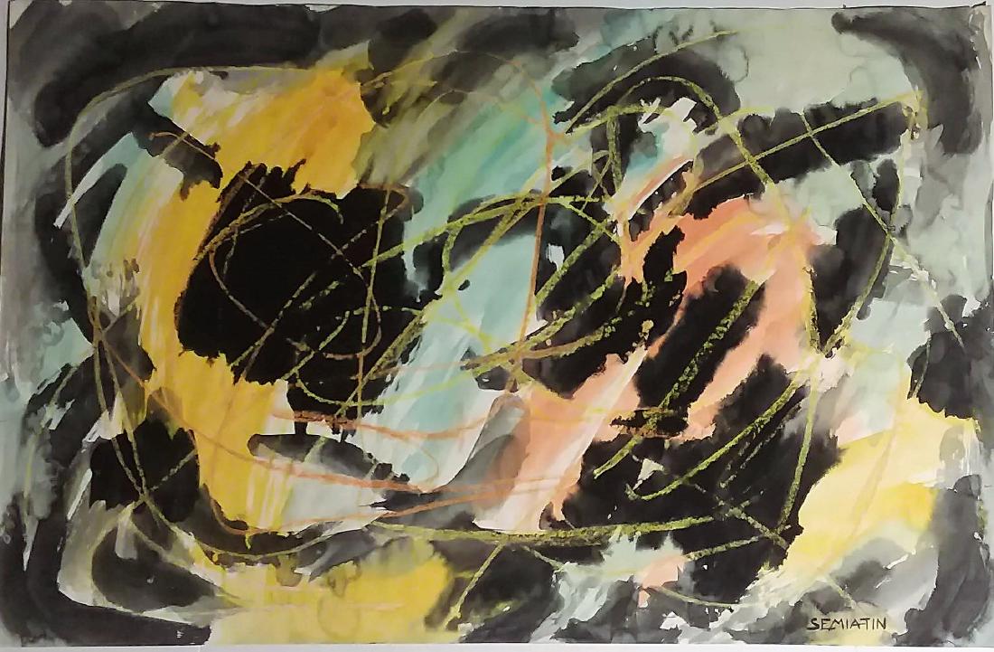 Jacob Semiatin 1915-2003 N.Y. Abstract Expressionist: JACOB SEMIATIN (1915 - 2003) ; N.Y.C. and Woodstock, N.Y. Abstract Expressionist. This one from 1959, signed and 22" X 34", Fine condition, this or numerous can be tube shipped.Fine and highly singula