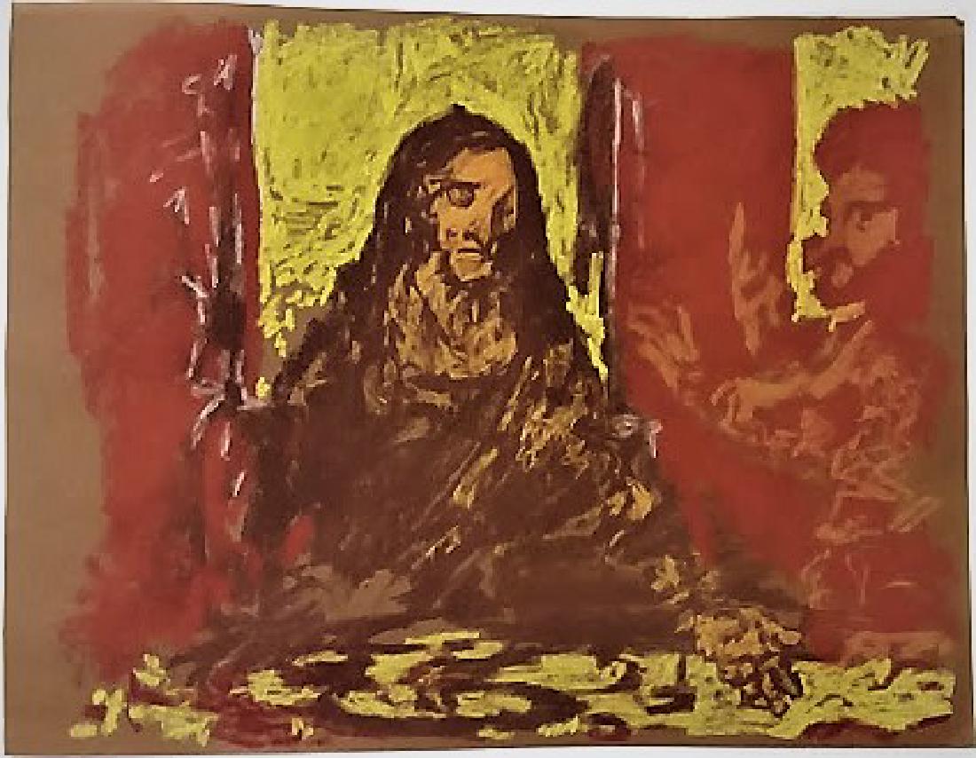 George Grosz, 1893-1959, German American: Gotten years back from an elderly retired German investor from Bristol Pa. Done in colored chalks, an unusual painting by this well listed artist. This original owner said of its title and date, 1939,