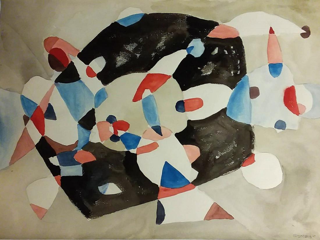 Jacob Semiatin 1915-2003 N.Y. Abstract Expressionist: JACOB SEMIATIN (1915 - 2003) ; N.Y.C. and Woodstock, N.Y. Abstract Expressionist. This one from 1967, signed and 30" X 22", Fine condition, this or numerous can be tube shipped.Fine and highly singula