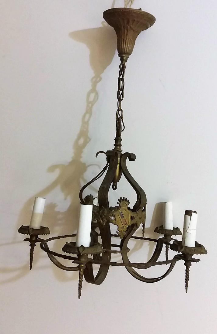 Vintage Antique 5 Arm Lamp Brass Chandelier Light: SIze: Approx. 18" Diameter, 16" height