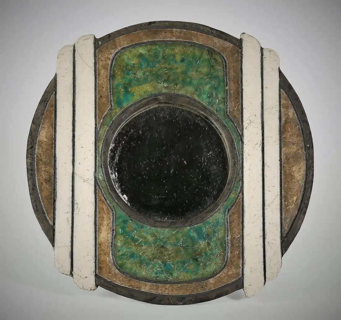 Art Deco / Secessionist, Metallic Enameled Mirror: Art Deco / Secessionist, Metallic Enameled Mirror Rare, possibly unique, probably French or Austrian, a superb hand crafted, period Art Deco / Secessionist, metallic enameled hanging mirror. The frame