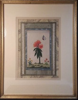 Another Fine Indian Miniature Floral Painting: Another Fine Indian Miniature Floral Painting India, perhaps Company School, not sure, but sure about these being very fine quality paintings, (another a bit smaller is offered). Mineral colors with g