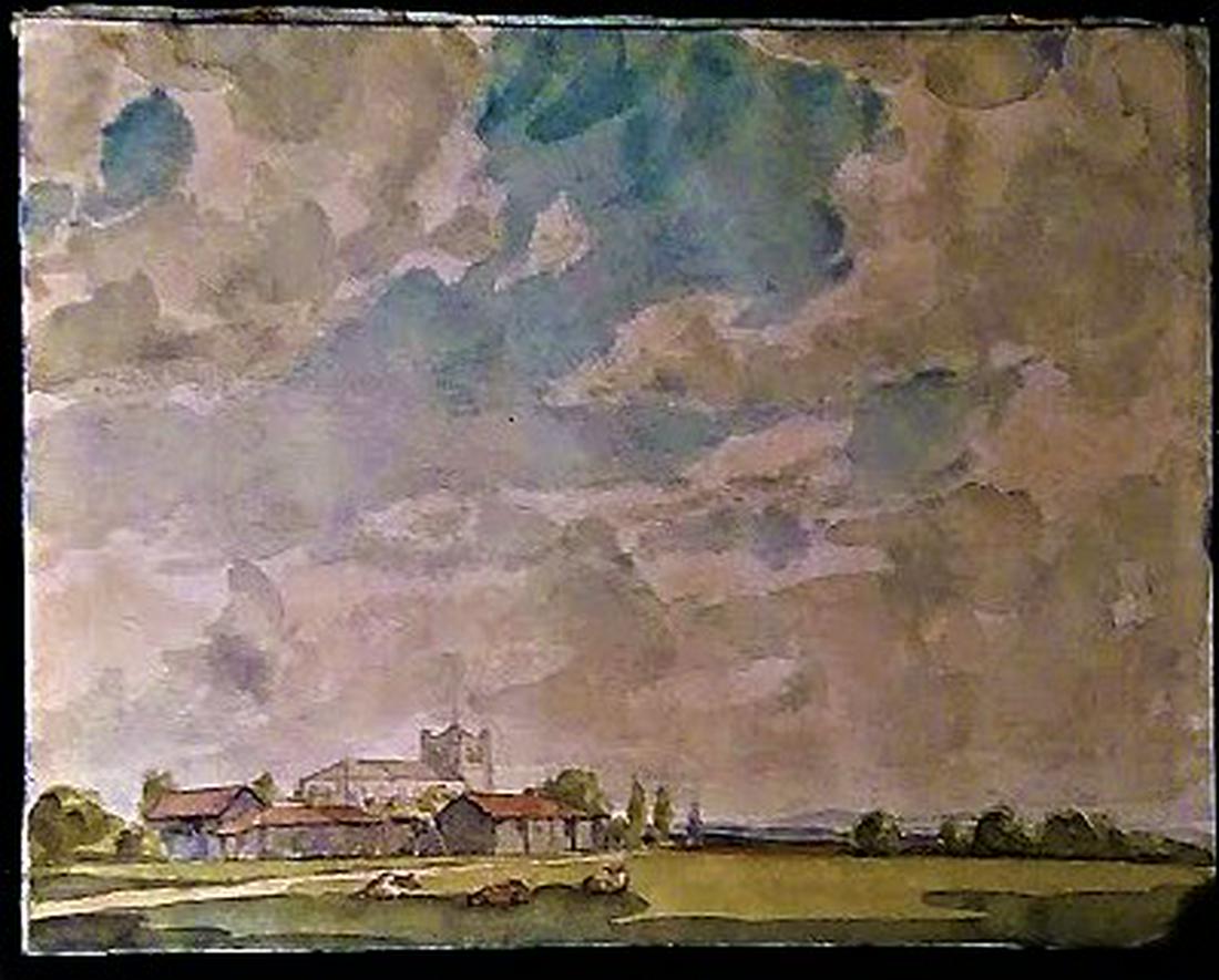 Two fine antique watercolors, German & English: Two fine antique watercolors, German & English A superb miniature 1902 watercolor by Rudolf Possin,1861-1922. An interesting scene, a group of medieval type tents, apparently set up for some sort of h