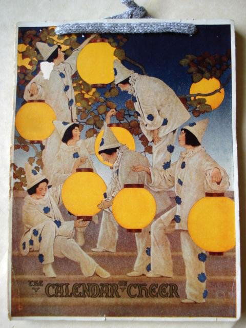 LANTERN BEARERS,CALENDAR OF CHEER,MAXFIELD PARRISH: MAXFIELD PARRISH - Misc. Magazine & Calendar, 1921, copyright on lower left, M P on lower right. Calendar is complete.