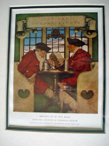 CENTURY MAGAZINE - Proving It By The Book PARRISH: MAXFIELD PARRISH - Illustrated Magazine, 1911 April, Framed & matted, Approx.9 3/4" x 10 1/2". This is titled "Proving It By The Book", reproduced by courtesy of "The Meeting House", NY.