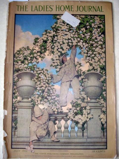 LADIES HOME JOURNAL- SHOWER OF FRAGRANCE - PARRISH: MAXFIELD PARRISH - Illustrated Magazine, 1912 July. Cover in color, "A Shower of Fragrance", from the Florentine Fete Murals.