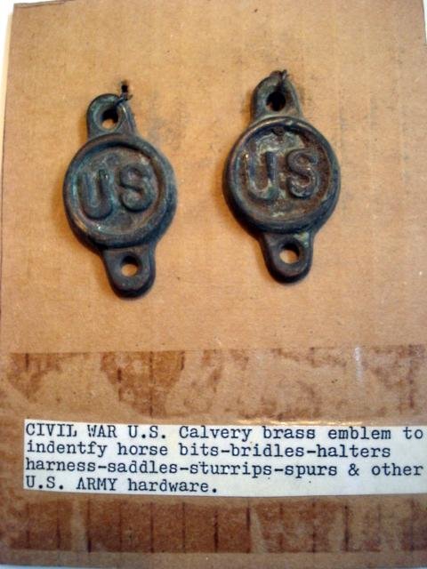 Civil War US Calvary Brass Emblem: Used to identify horse bits, bridles, halters, stirrups, spurs and other US Army hardware