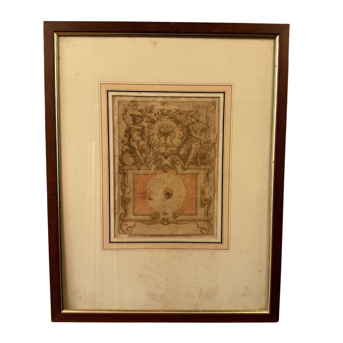 Allegorical Scene - Anton Raphael Mengs (1728 - 1779 Rome): Allegorical Scene - Anton Raphael Mengs (1728 - 1779 Rome) - Work on paper by Anton Raphael Mengs (1728 - 1779 Rome), sanguine drawing technique depicting an Allegorical Scene. Frame interior dimensio