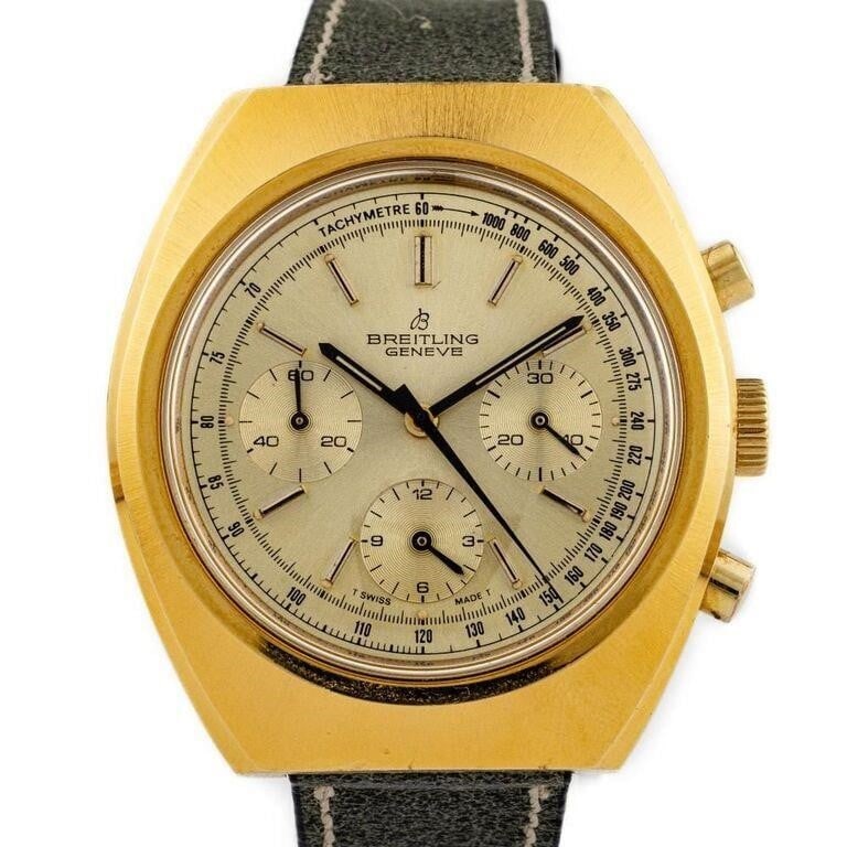Vintage Breitling 1451 Jumbo 42MM Valjoux 7736 Chronograph Yellow Manual Wind Wrist Watch: Step into the legacy of the Vintage Breitling 1451 Chronograph Yellow Manual Wind Wrist Watch. The tonneau-shaped case and silver dial capture the essence of 1970s elegance. Bid now to secure a unique