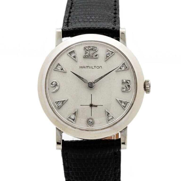 Vintage Hamilton 14kt Solid White Gold Diamond Dial Manual Wind Wrist Watch (1 of 4)