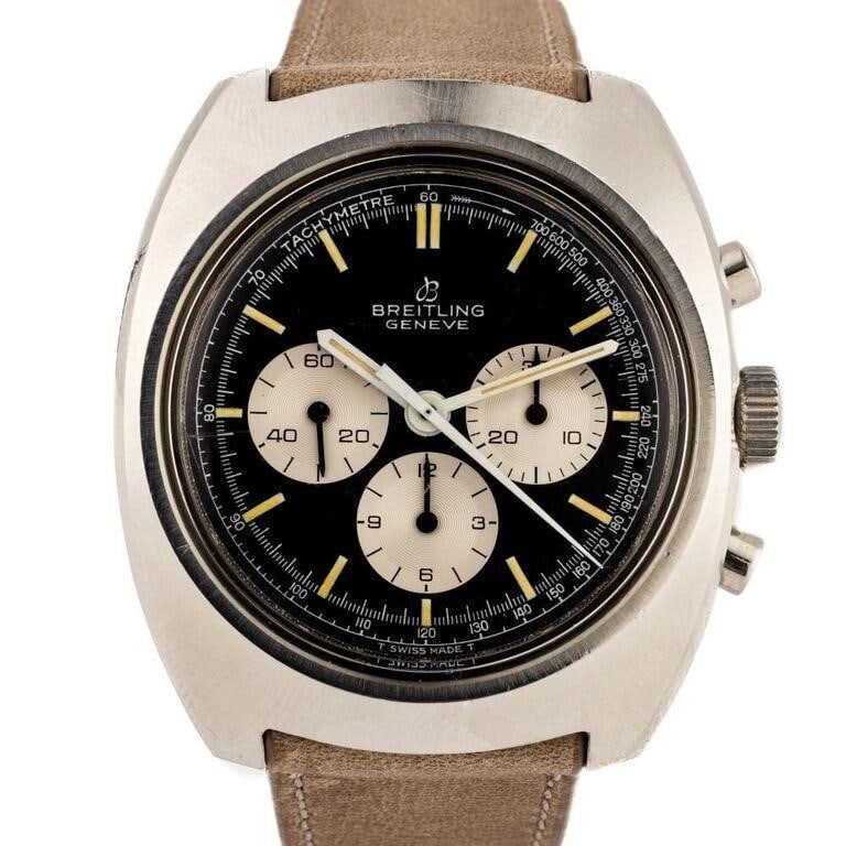 Vintage Breitling Ref 9757 Triple Register Chronograph 39mm Stainless Steel Manual Wind Wrist Watch (1 of 4)