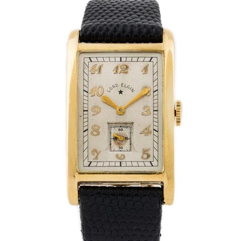 Vintage Extra Large Lord Elgin Grade 531 14kt Solid Yellow Gold 25x41mm Jumbo Tank Wrist Watch (1 of 4)