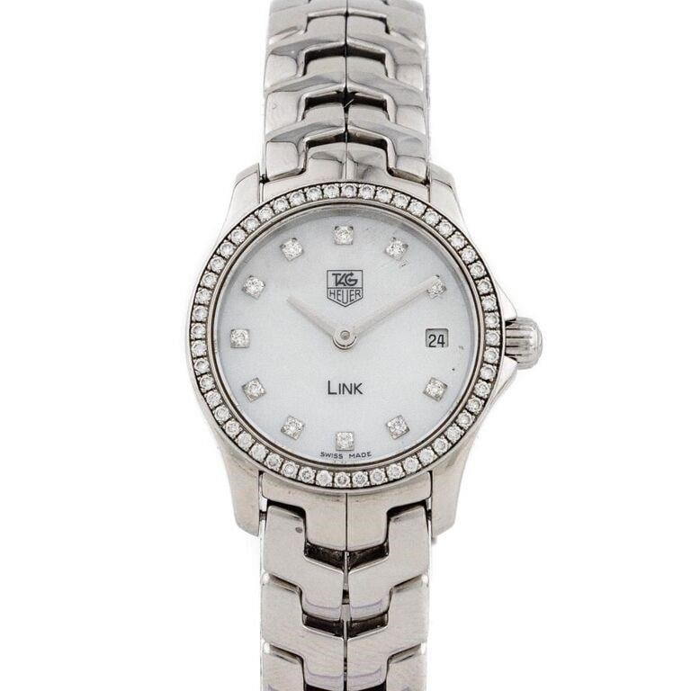 Tag Heuer Link wat2311 rub4289 SS Diamond Bezel & MOP Dial Wrist Watch: The Tag Heuer Link, crafted from stainless steel, boasts a bezel and markers adorned with diamonds, showcasing a perfect blend of luxury and precision in its making. Timepiece Specifications: Brand