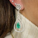 Women's Brand New $22,000 18k White Gold 10.65 ctw Natural Diamond and Emerald Chandelier Earrings