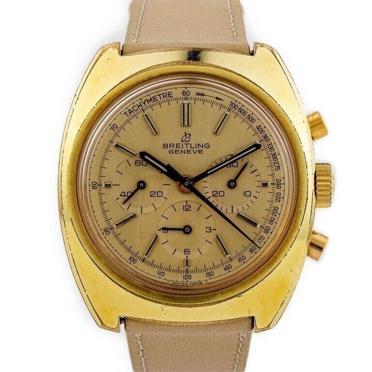 Men's Vintage Breitling 9757 Triple Register Chronograph Gold Manual Wind Wrist Watch (1 of 4)