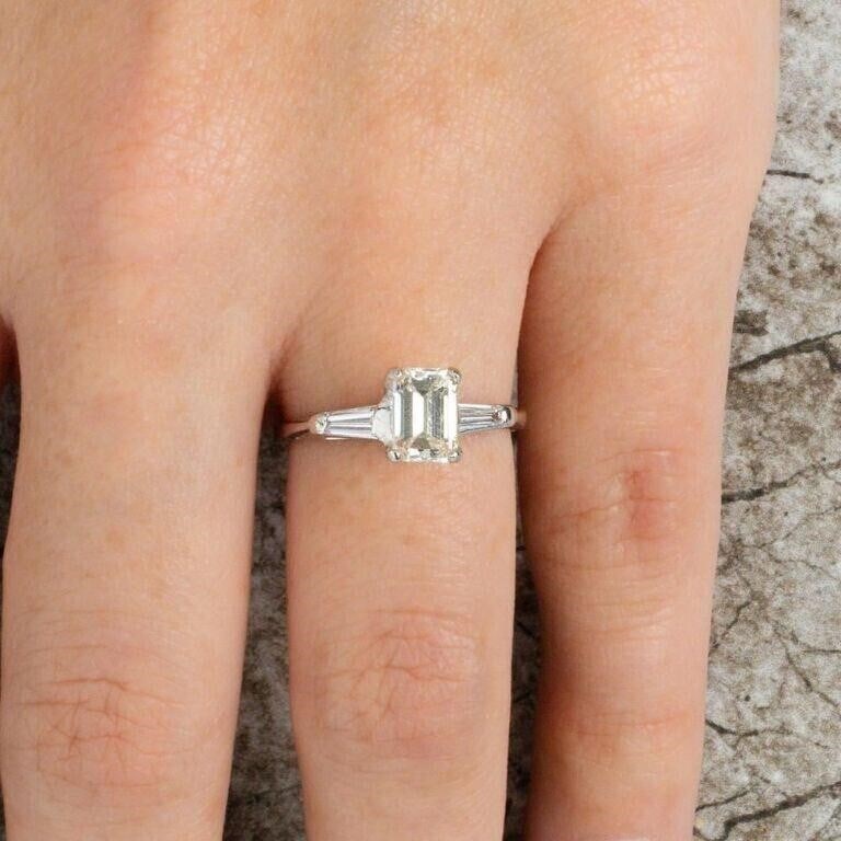 Platinum 1.41 Ct Natural Emerald Cut Diamond Ring (1 of 5)