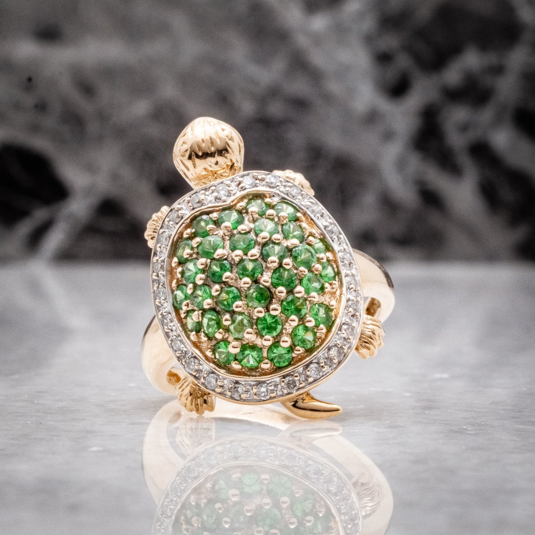 14kt Gold Tsavorite Garnet Turtle Theme Ring (1 of 4)