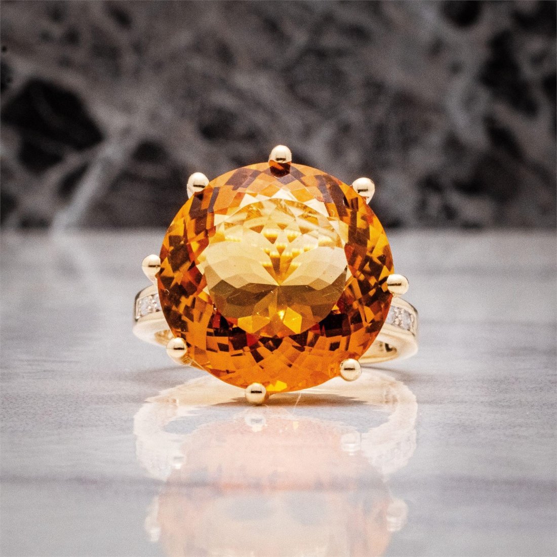 10kt Yellow Gold 16mm Citrine Diamond Ring (1 of 6)