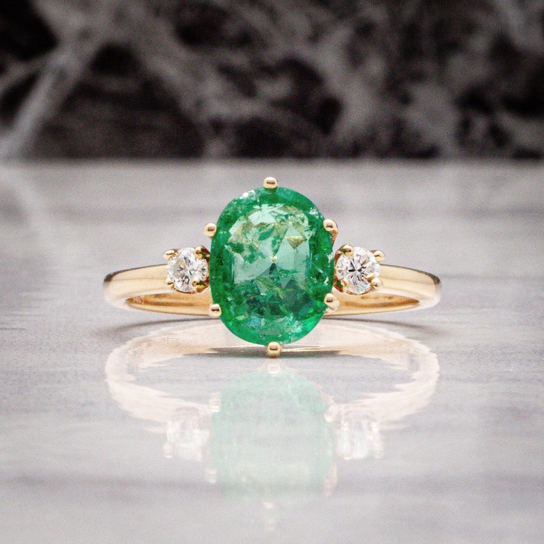 Vintage 14kt Yellow Gold Emerald Diamond 3 Stone Ring (1 of 5)