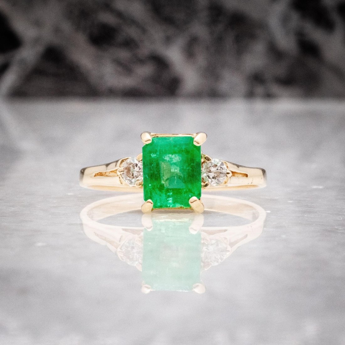 14kt Gold Green Emerald Diamond Cathedral Ring (1 of 5)