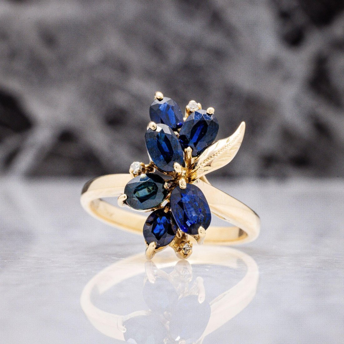 14kt Gold Blue Oval Sapphire Diamond Cocktail Ring (1 of 4)
