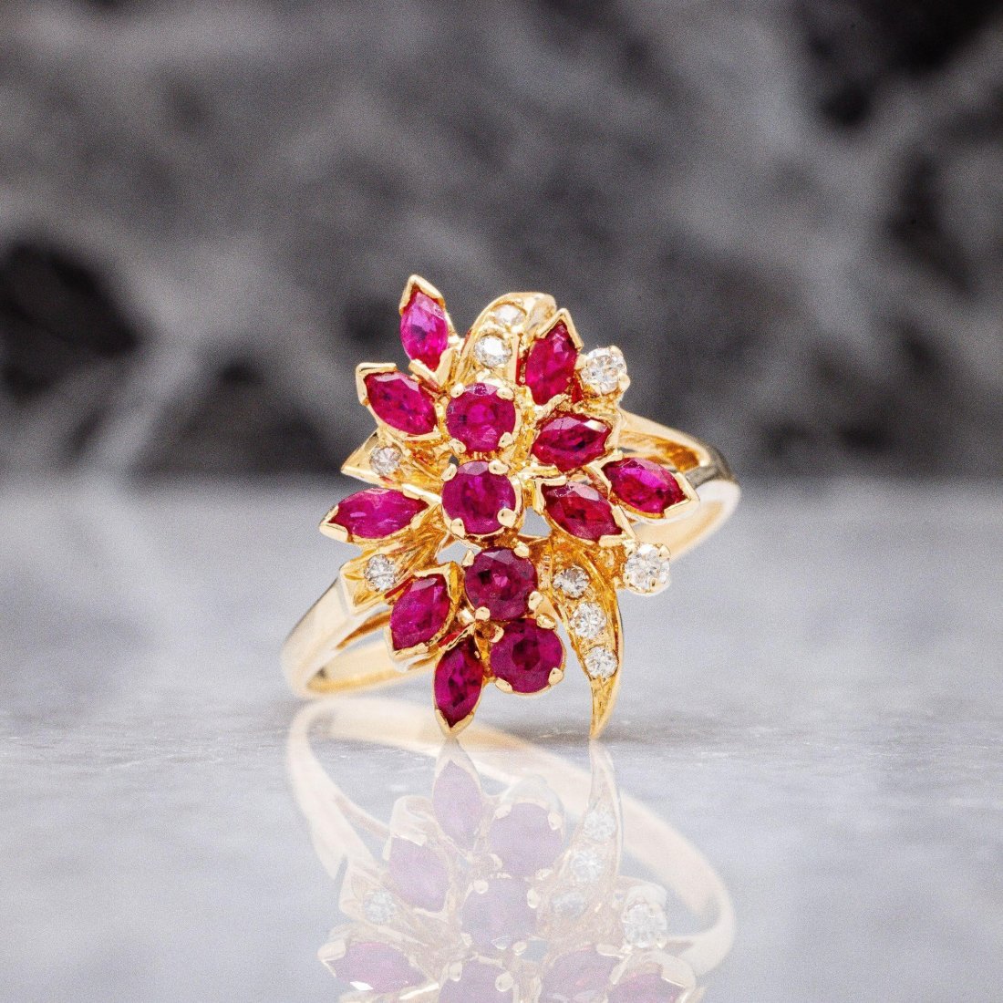Vintage 14kt Gold Ruby Diamond Cocktail Ring (1 of 5)