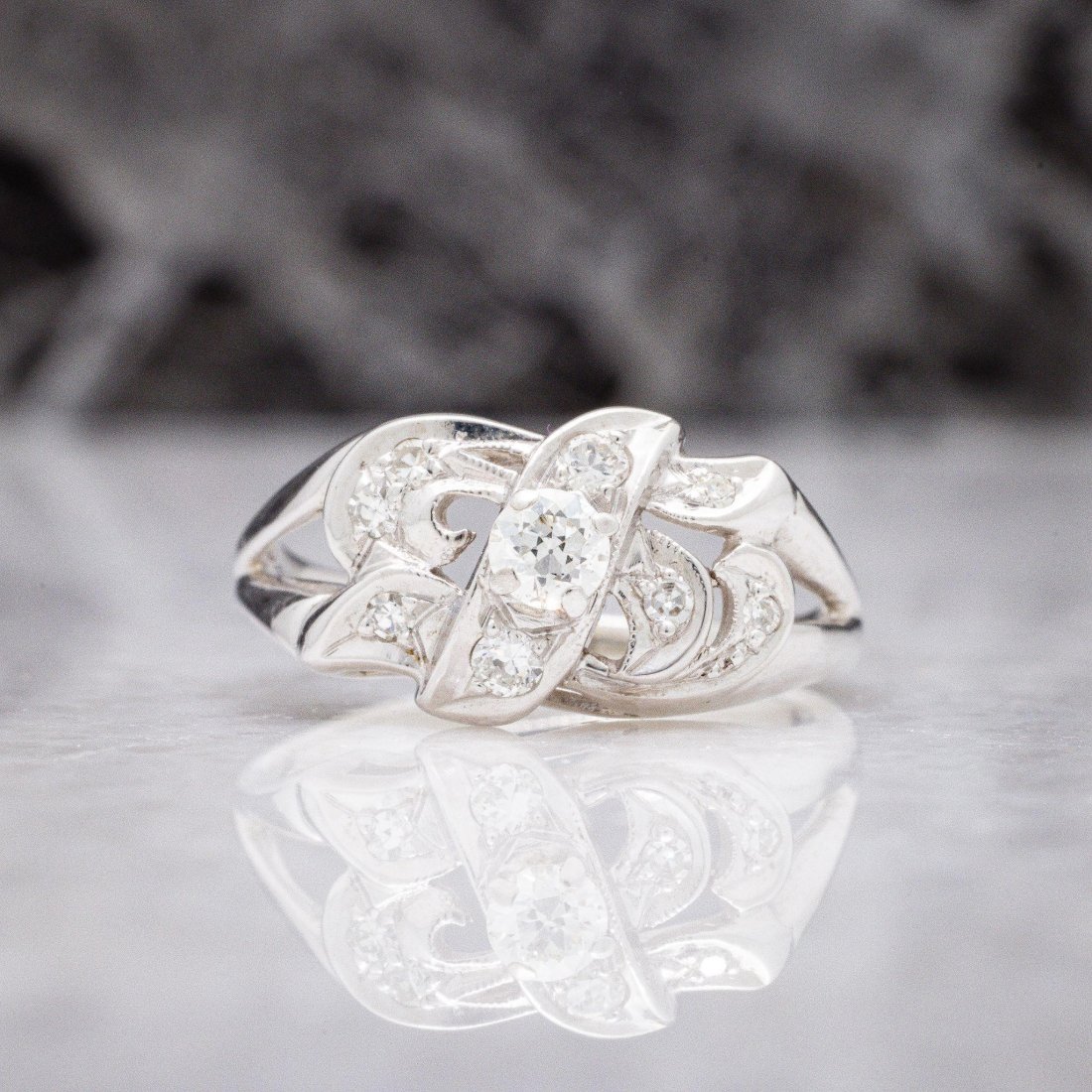 Antique 14kt White Gold Diamond Engagement Ring (1 of 5)