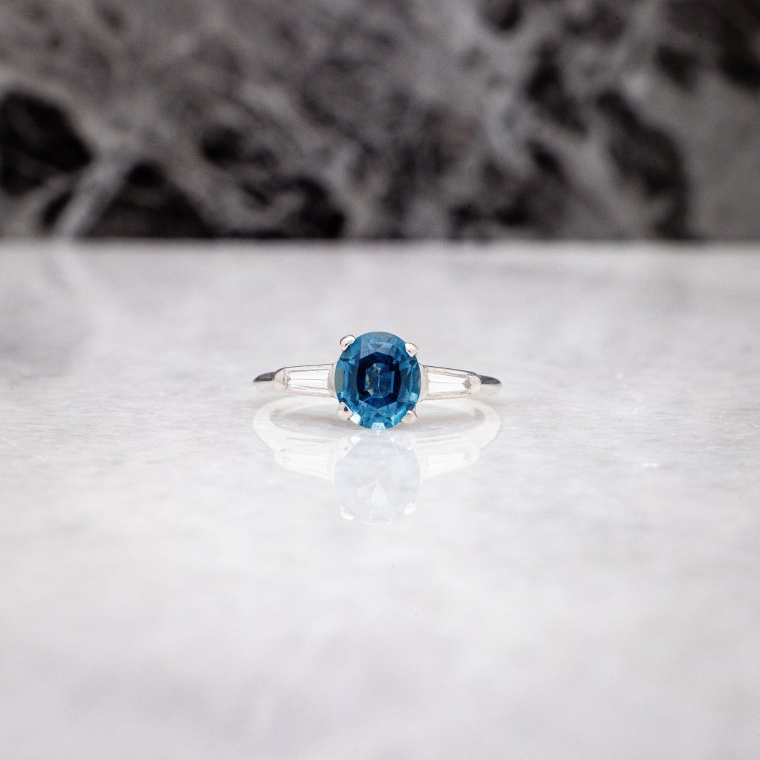 Antique Platinum Sapphire Baguette Diamond Ring (1 of 3)