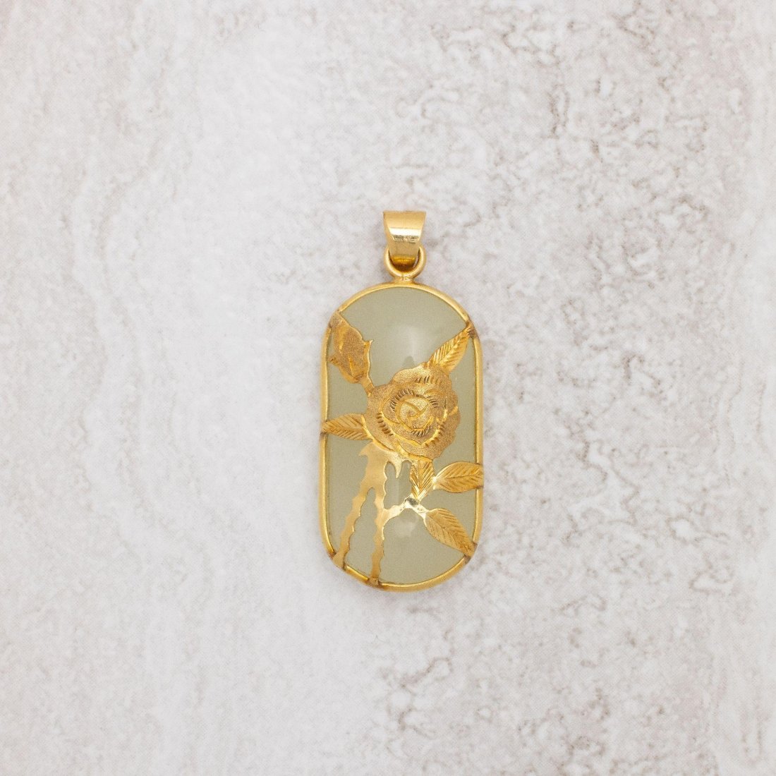 14kt Yellow Gold Jade Floral Pattern Pendant (1 of 3)