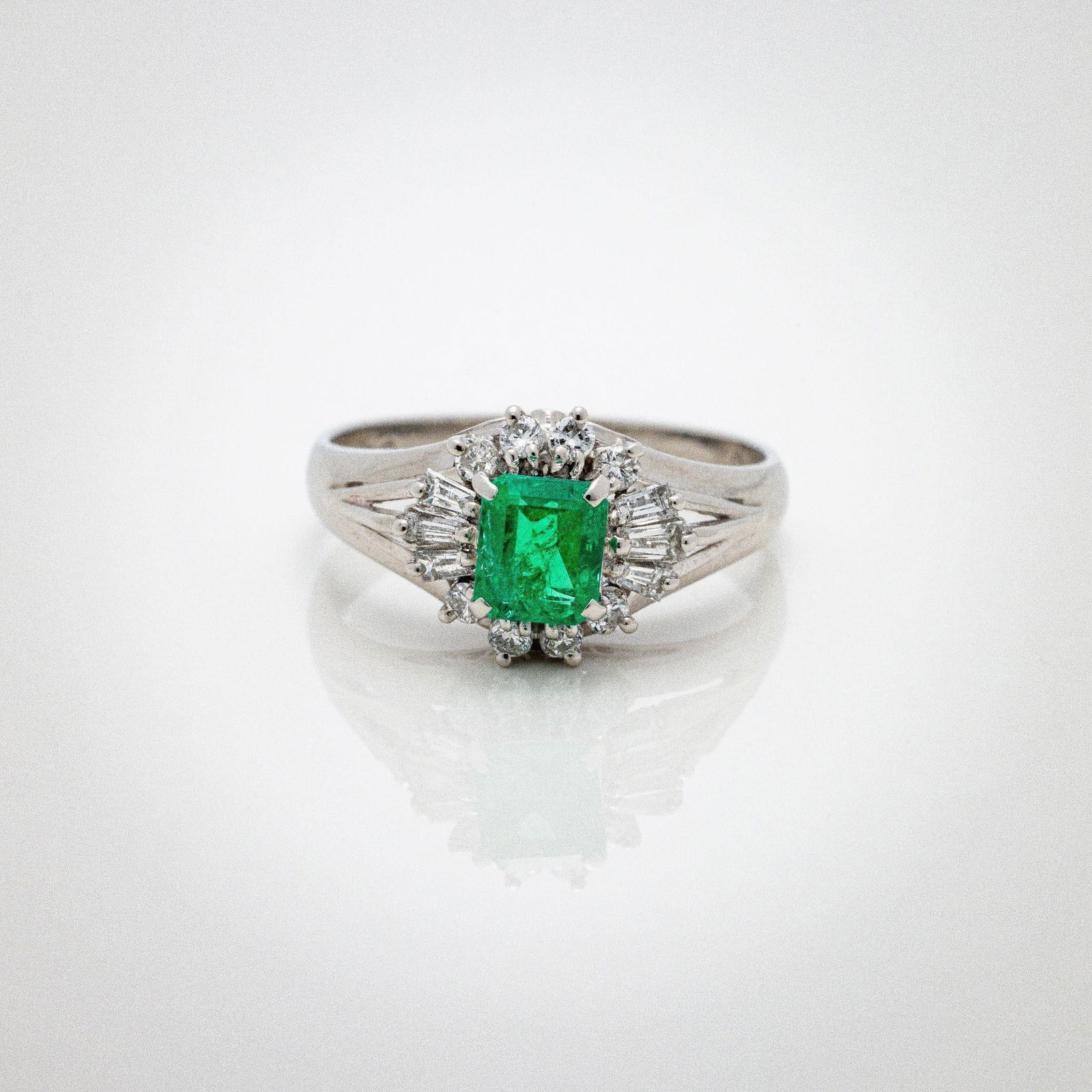 Women's Platinum Green Emerald Diamond Halo Ring (1 of 7)