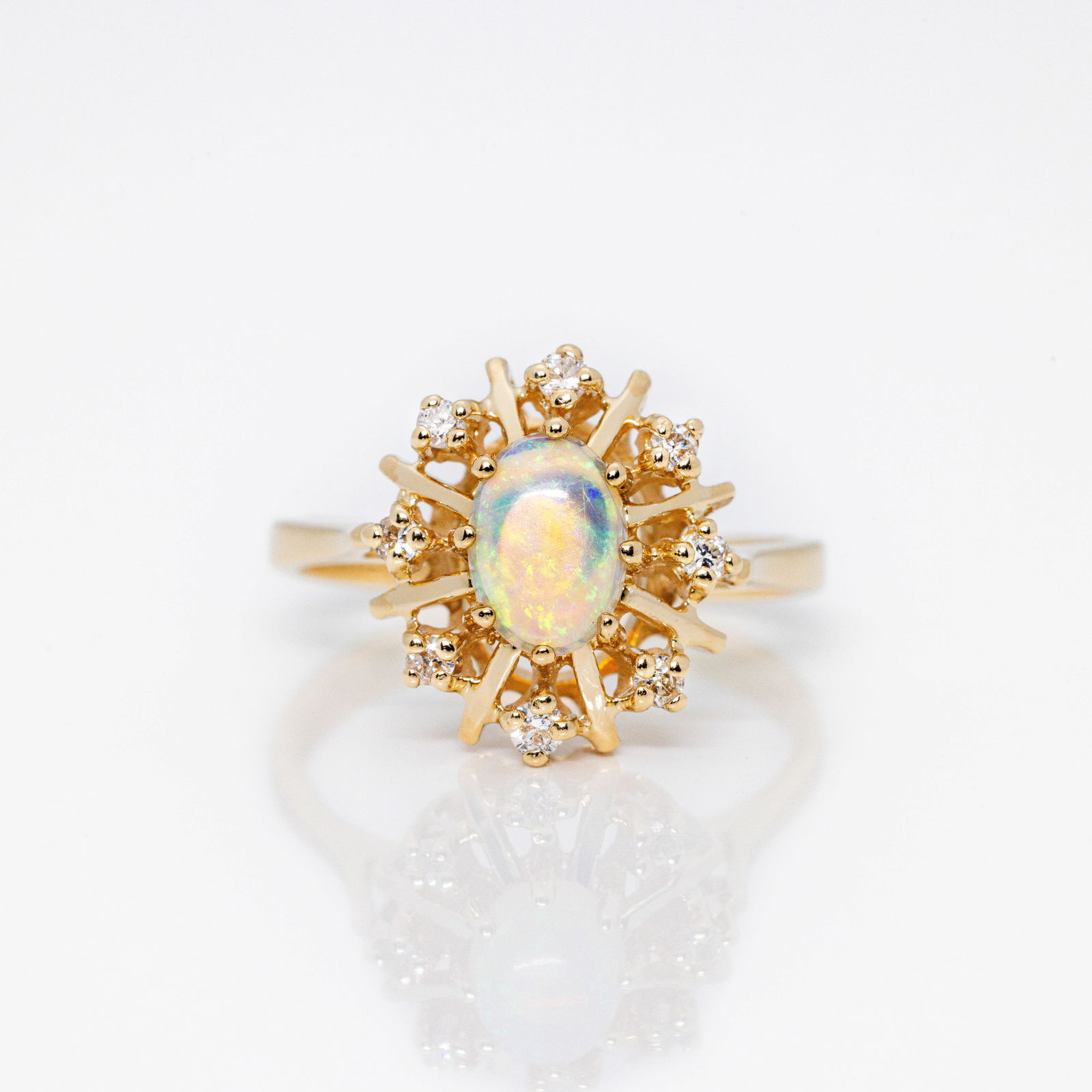 14kt Gold Natural White Fire Opal Diamond Ring (1 of 7)