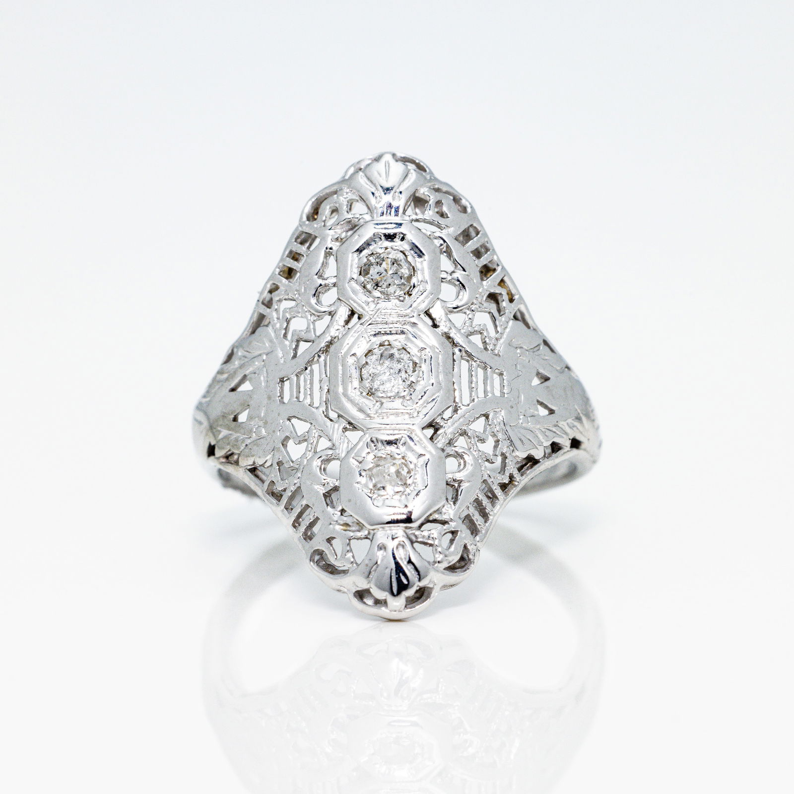 Antique Art Deco Diamond Filigree Shield Ring (1 of 7)
