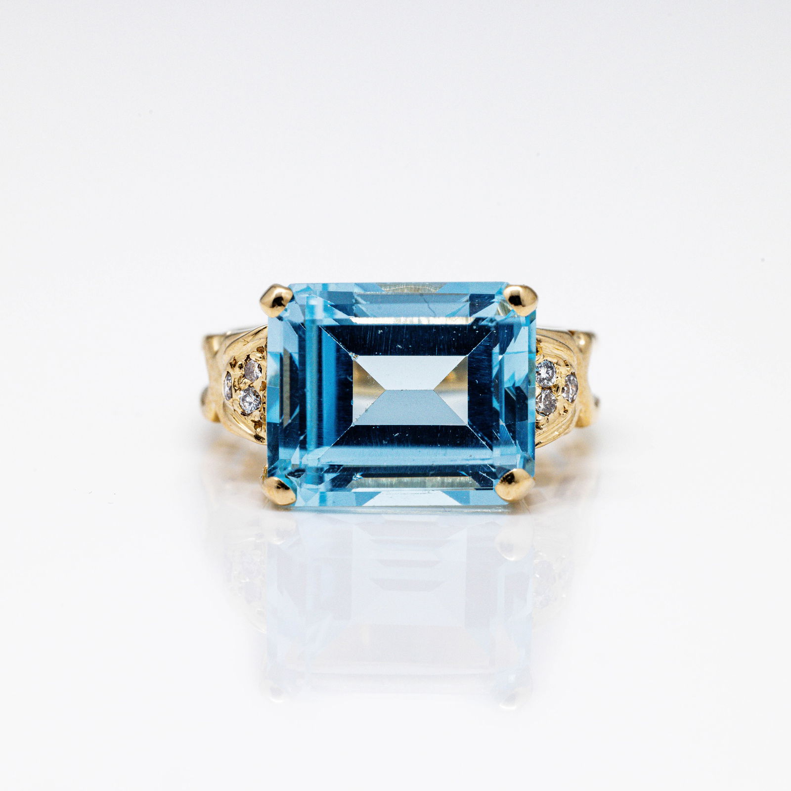14kt Gold Large Blue Topaz Diamond East West Ring (1 of 7)