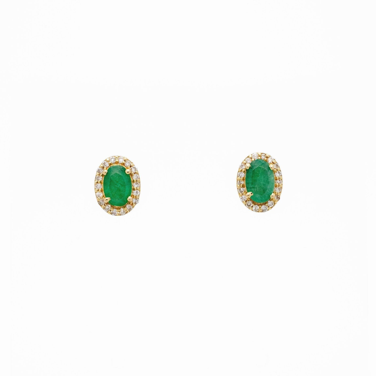 14k Gold Green Emerald Diamond Halo Stud Earrings (1 of 4)