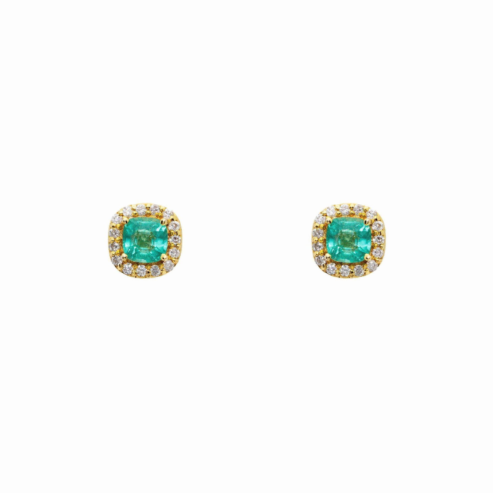 14k Gold Green Emerald Diamond Halo Stud Earrings (1 of 4)