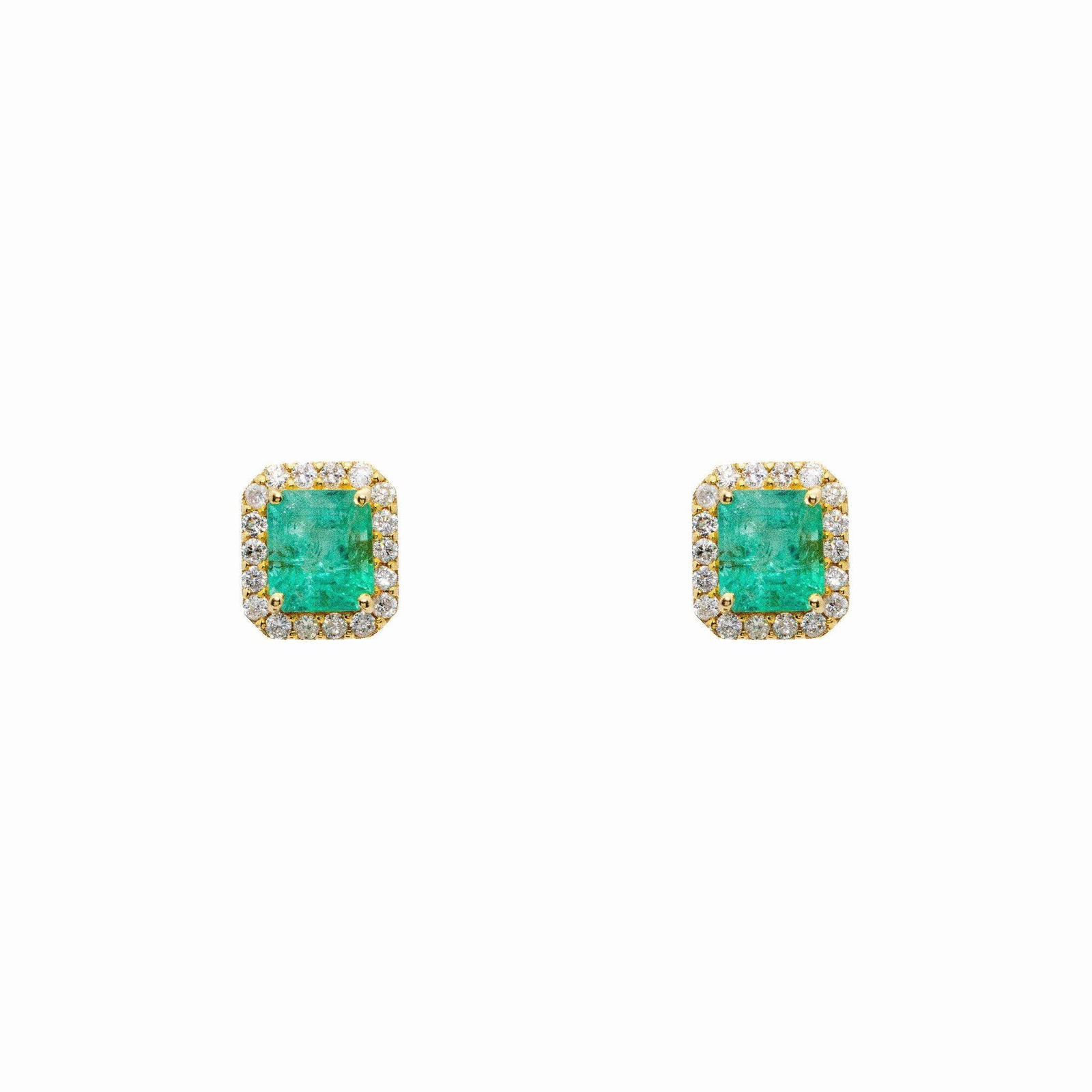 14k Gold Green Emerald Diamond Halo Stud Earrings (1 of 4)