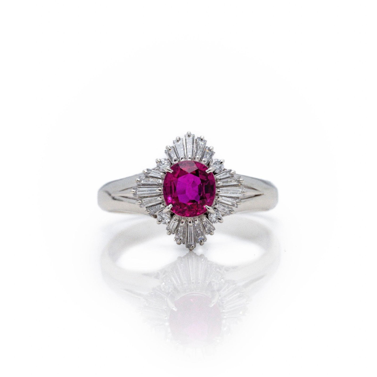 Platinum Natural Ruby Diamond Ballerina Halo Ring (1 of 9)