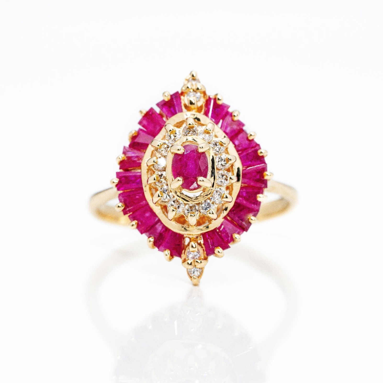 Vintage 14kt Gold Ruby Diamond Ballerina Halo Ring (1 of 7)