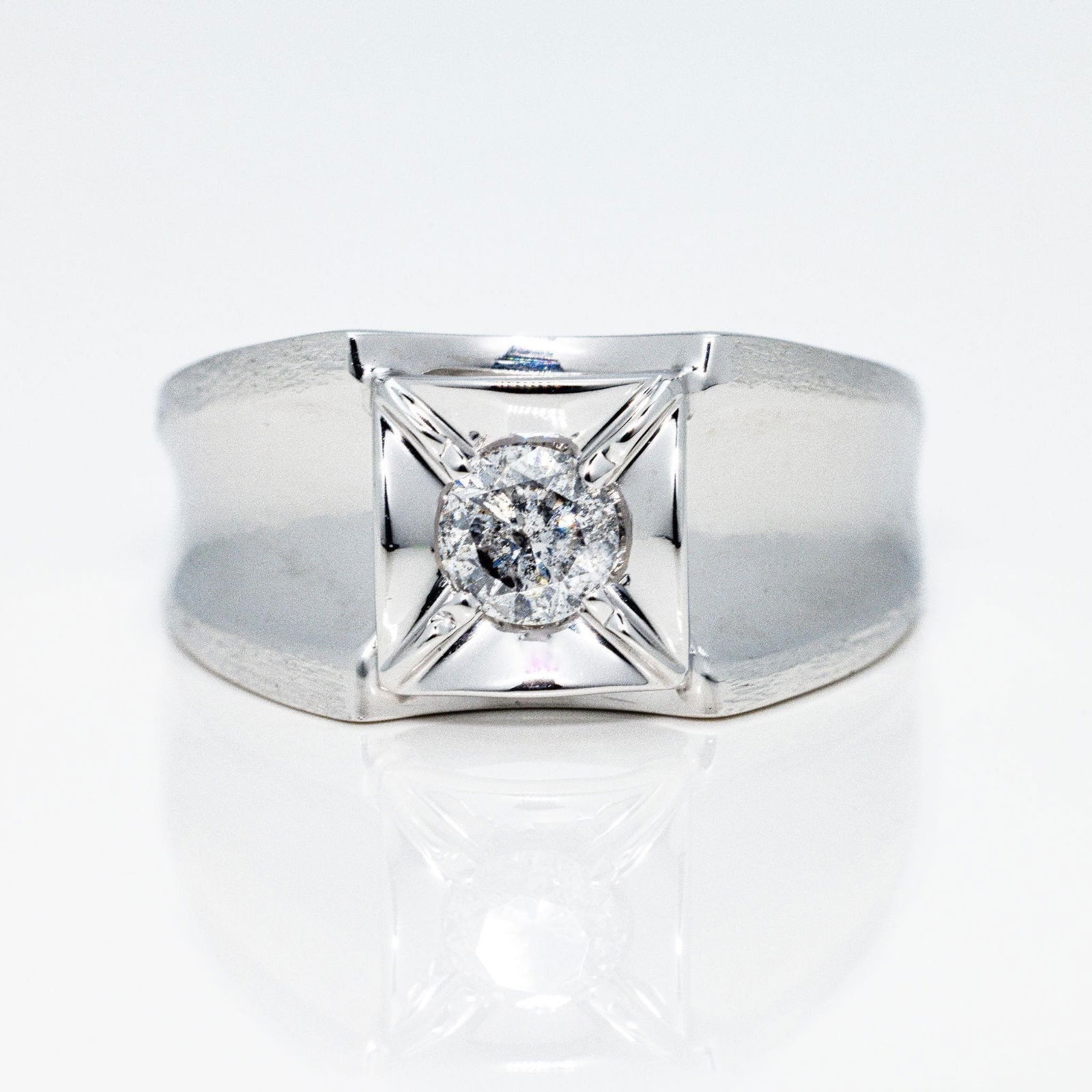 Men's Vintage 14k White Gold large Diamond Ring (1 of 9)