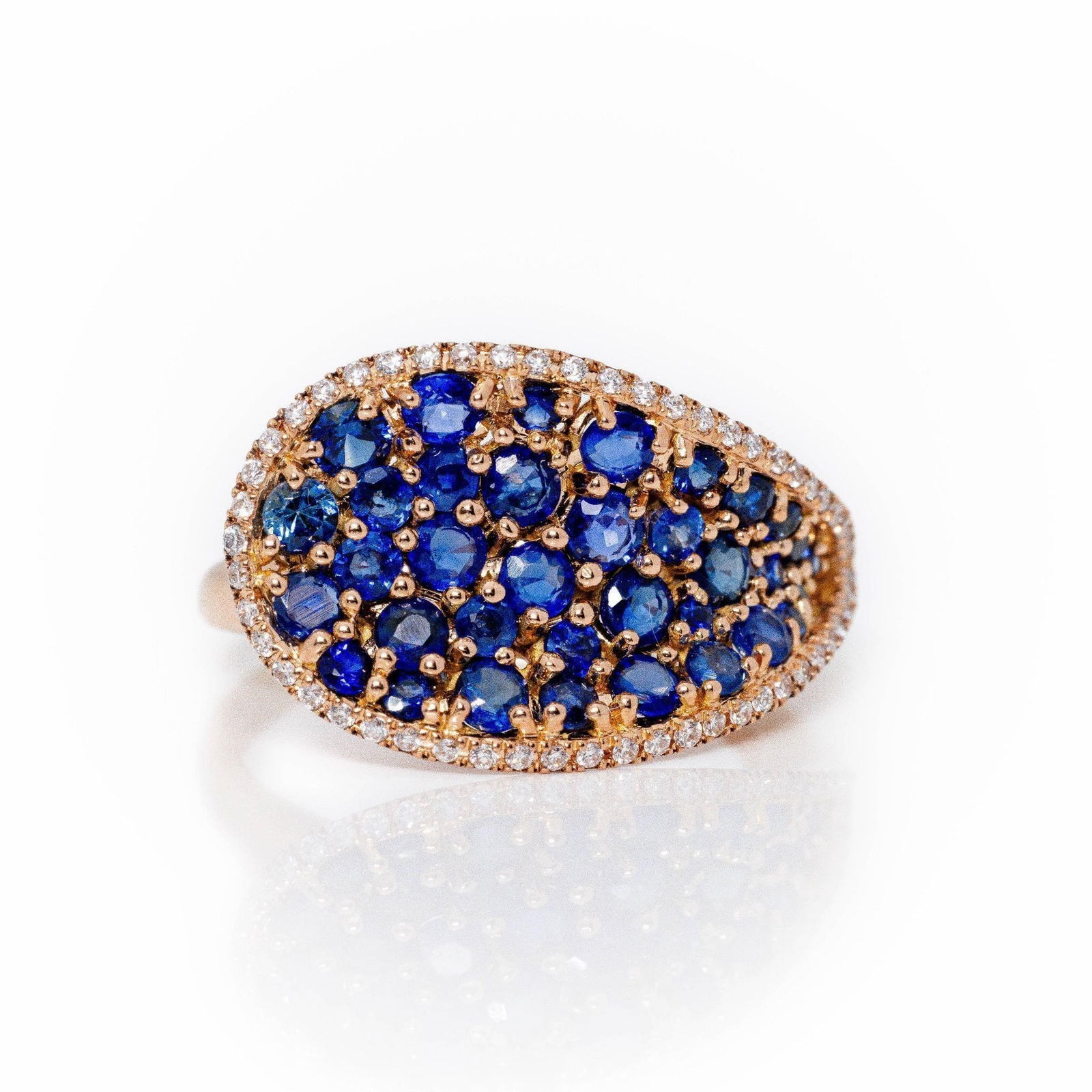 18K Rose Gold Blue Sapphire Diamond Cocktail Ring (1 of 7)
