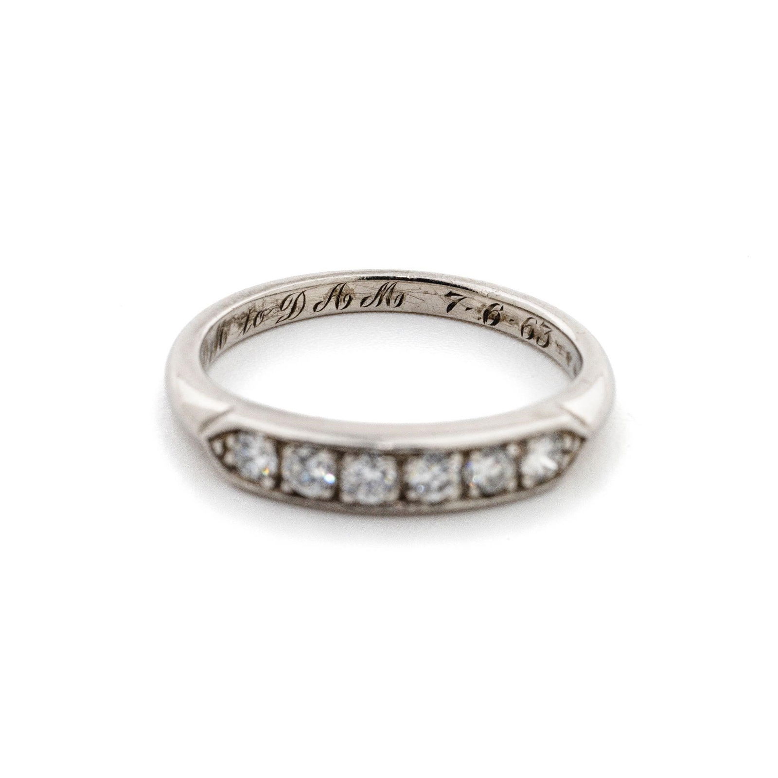 Vintage Palladium 6 Stone Diamond Wedding Band (1 of 15)