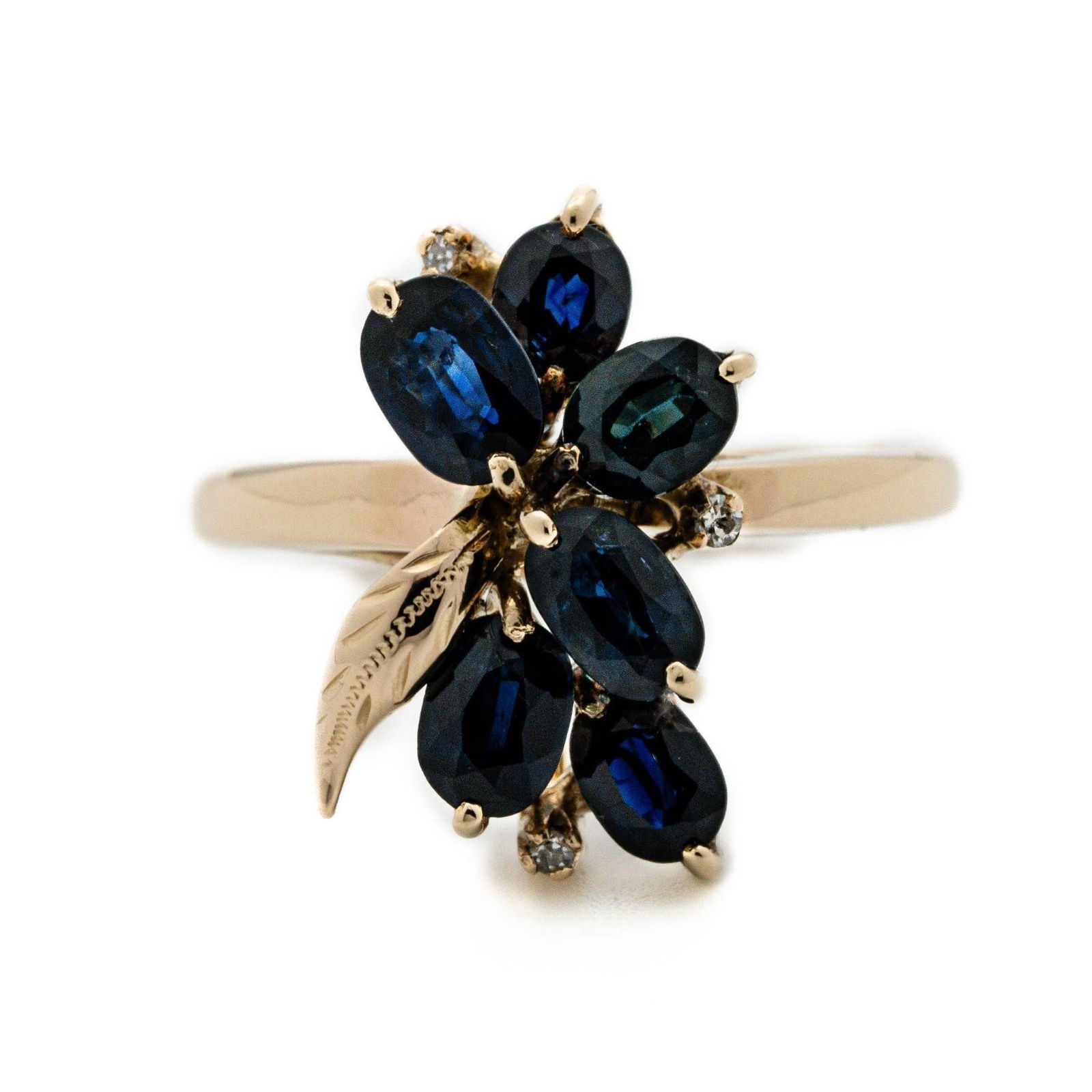 14kt Gold Blue Oval Sapphire Diamond Cocktail Ring (1 of 4)