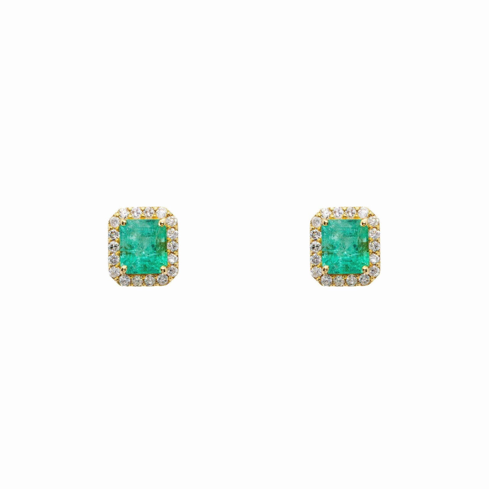 14k Gold Green Emerald Diamond Halo Stud Earrings (1 of 4)