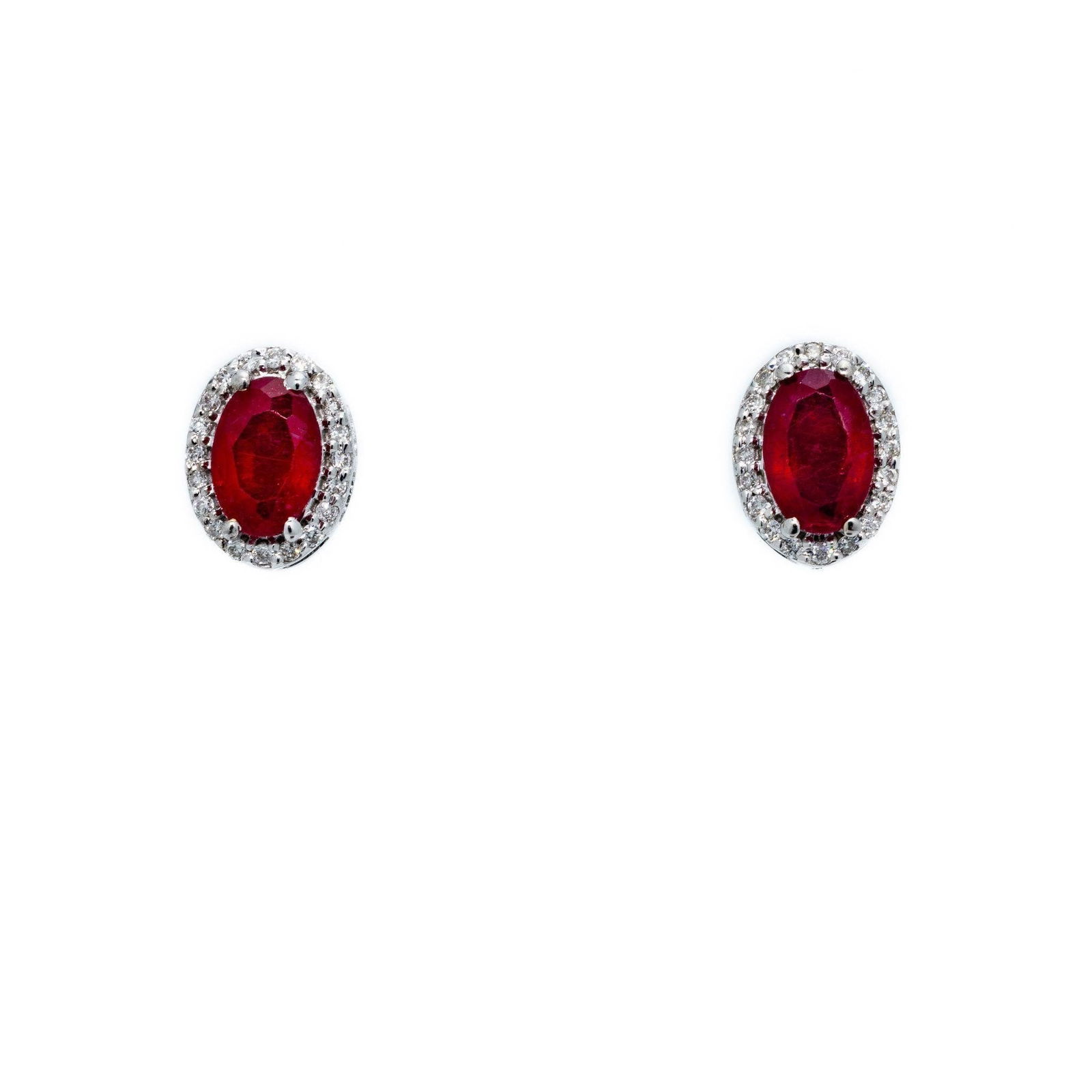 14kt Natural Red Ruby Diamond Halo Stud Earrings (1 of 4)